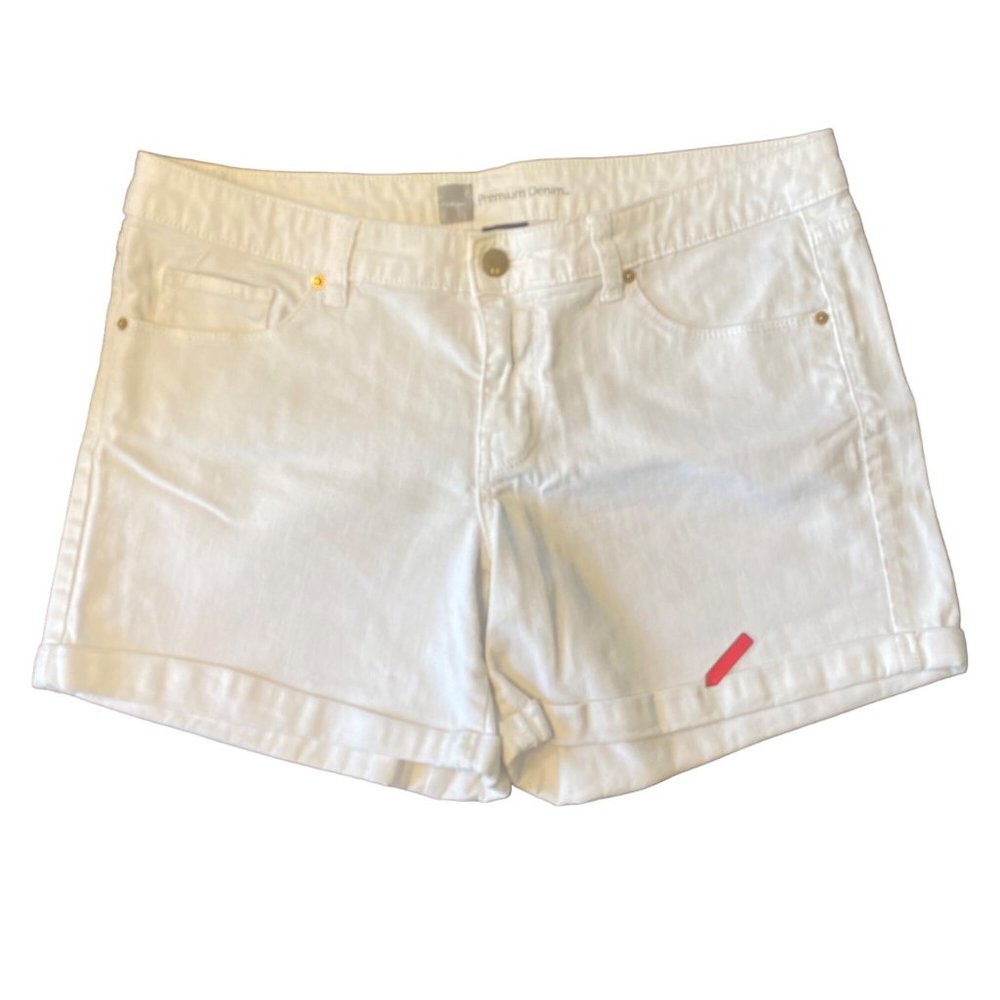 White Premium Denim Shorts Cuffed Womens 12 Cotton Blend Stretchy Casual * READ
